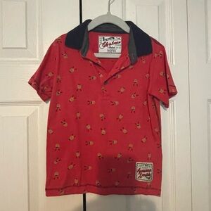 Red reindeer polo with Navy Collar